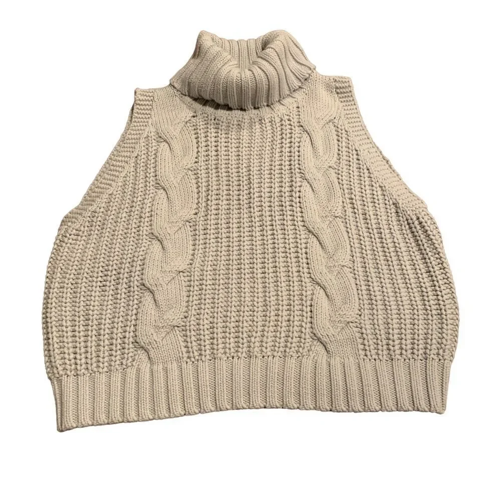 Kendall & Kylie Women’s Cableknit Sleeveless Turtleneck Sweater Small